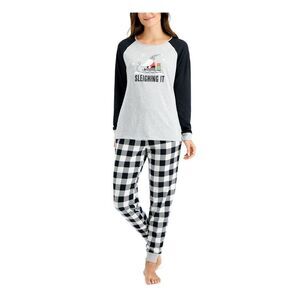 FAMILY PJs Womens Sleighing It Gray Long Sleeve Top Cuffed Pants Pajamas S